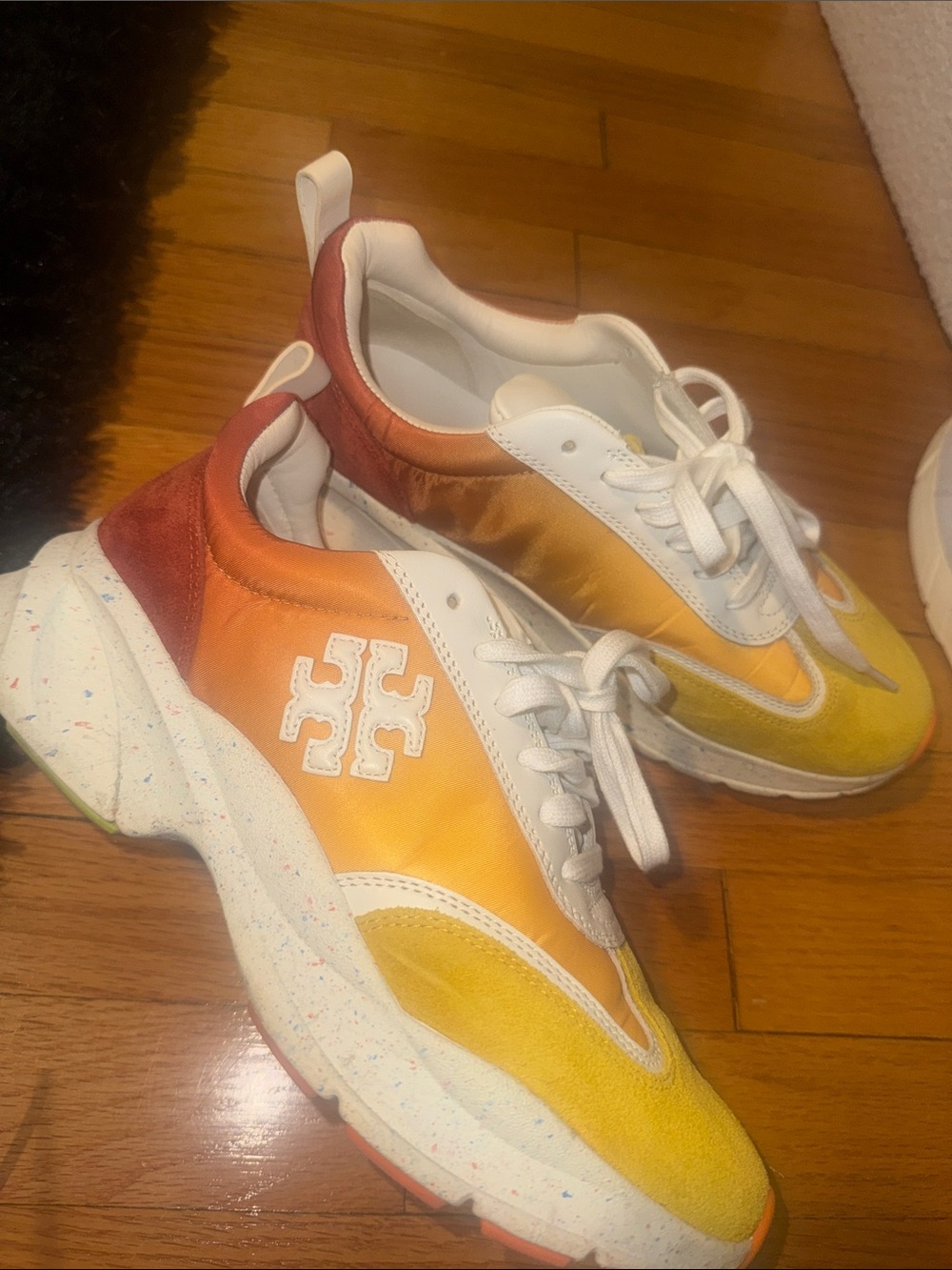 Tory Burch Good Luck Trainers Gradient Yellow-Orange Lace-Up Sneakers